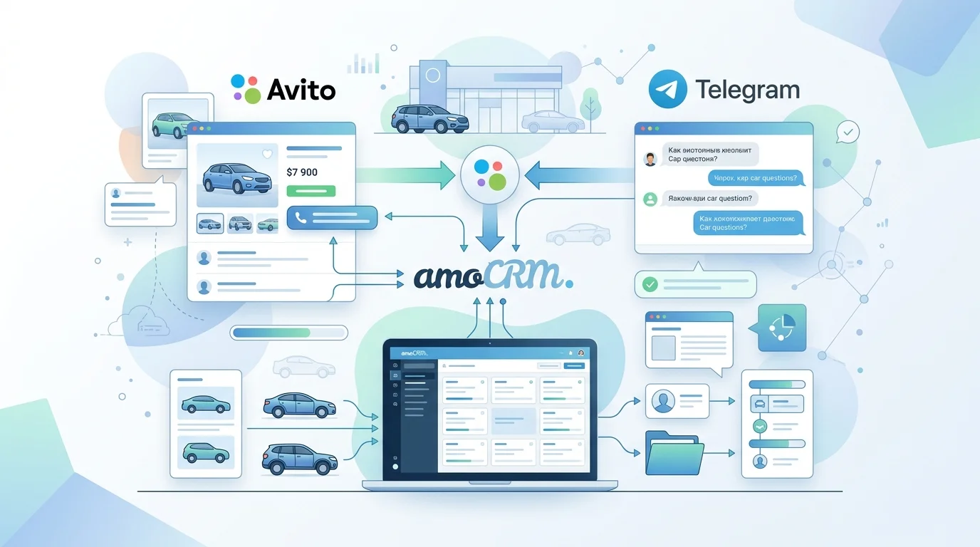 Интеграция amoCRM с Авито и Telegram для автосалона: пошаговая настройка